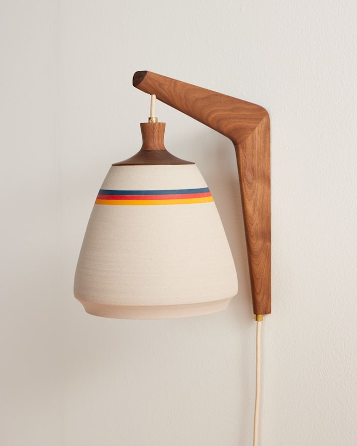 HANDMADE STONEWARE & WOOD SCONCE